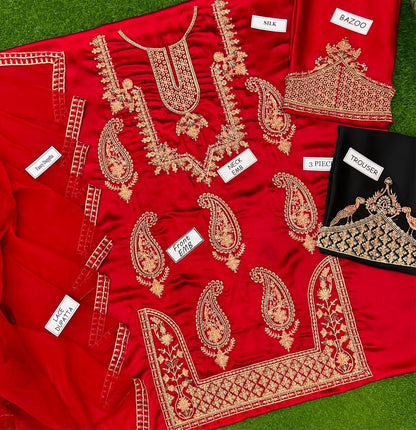 03PCS UNSTITCHED SUIT FABRIC Digtal printed Silk