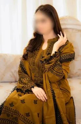 Mustard Embroidered 3-Piece Lawn Suit for Eid Wedding
