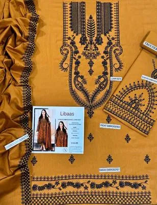 Mustard Embroidered 3-Piece Lawn Suit for Eid Wedding