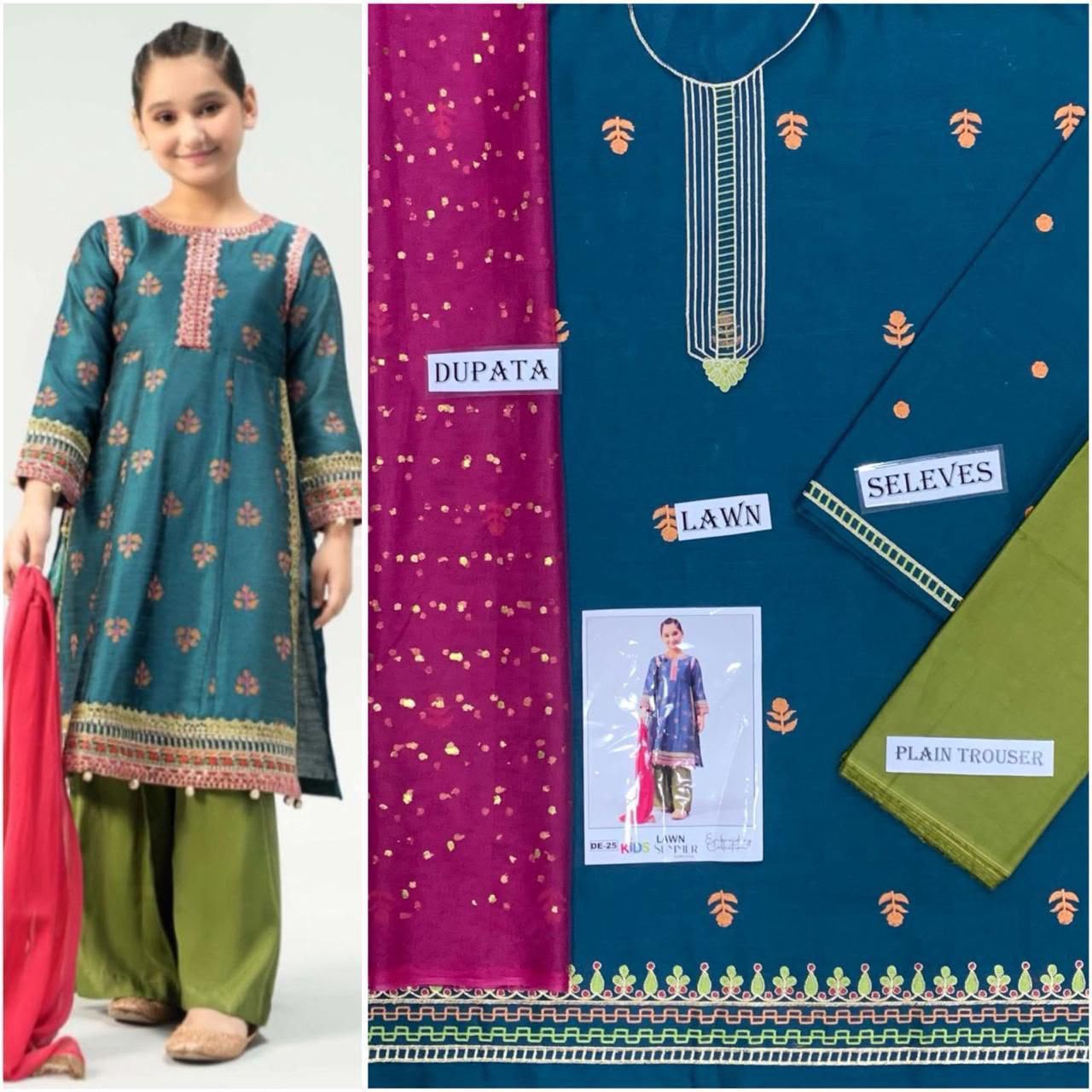 Kid,s Embroidered Lawn 3 Pecs Collection 20k6