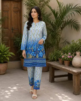 2 Pcs premiun  Women's Unstitched Printed Suit