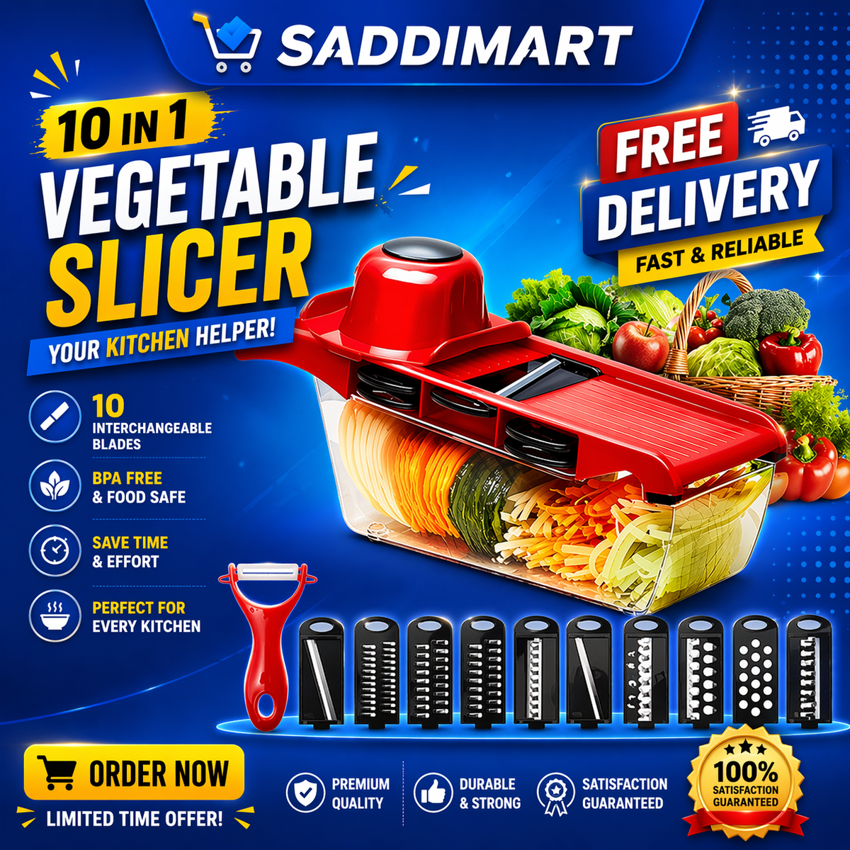10 in 1 Mandoline Slicer Vegetable Cutter with Stainless Steel Blade Manual Potato Peeler Carrot Cheese Grater Dicer Kitchen Tool-Pink with box